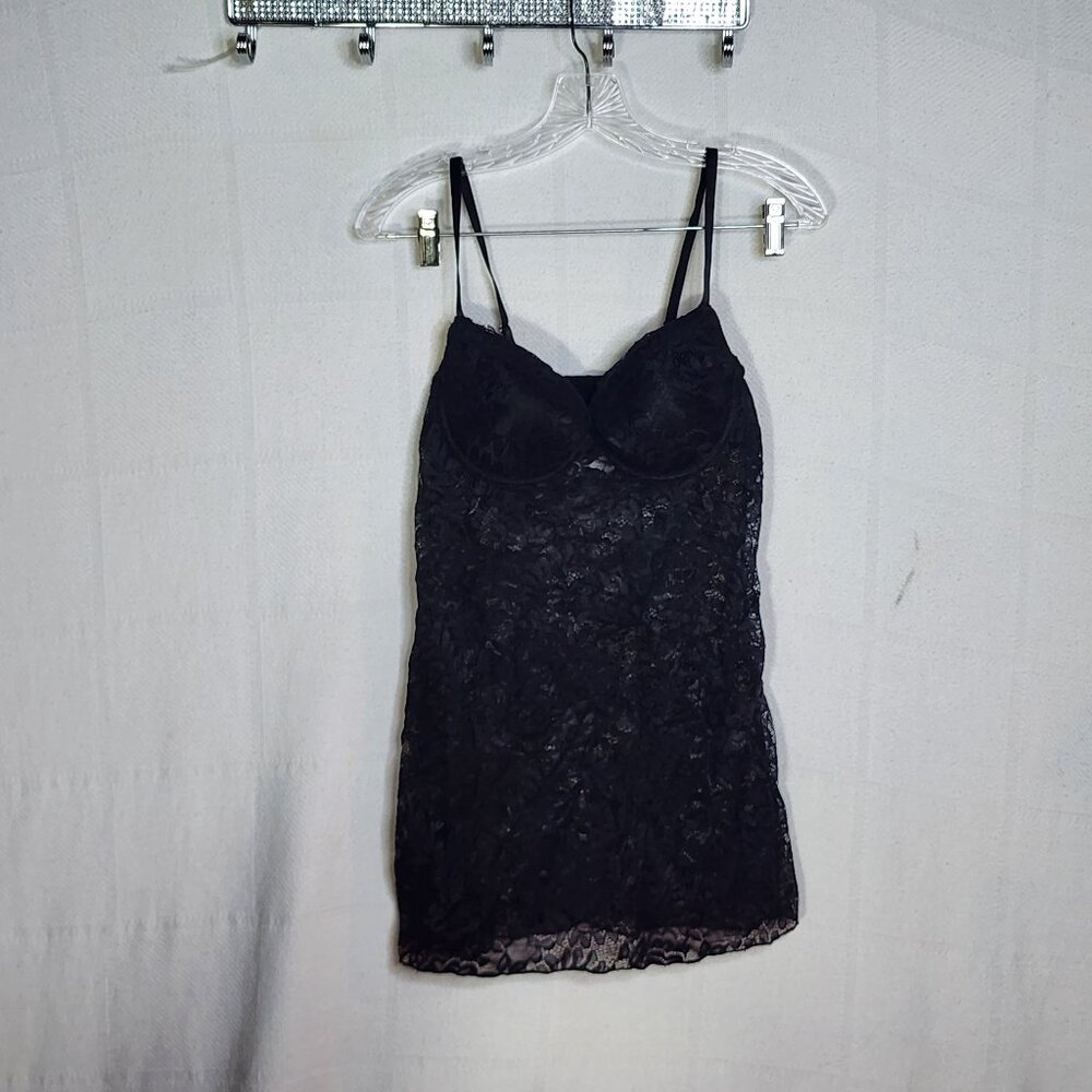 Midnight Coco Black Adj Strap Lined Bodice Poly Span Lace Camisole Lingerie Sz M
